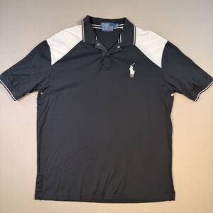 Y2K Polo Ralph Lauren Big Pony Mens Large Black White Moisture Mngmt EUC Pima